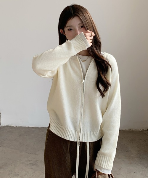 カーディガン ショートダブルジップカーディガン レディース