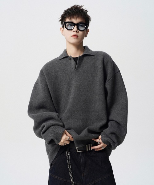 TFW49 黒 ポロ襟 セーター Lサイズ TFW49 黒 ポロ襟 セーター Lサイズ TFW49 KNIT POLO ニット ポロシャツ