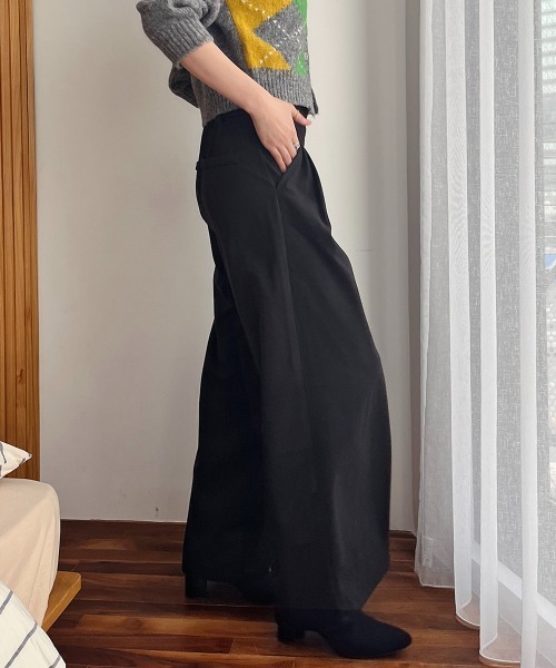 ワイドパンツ パンツ フロントジップハイウエストワイドパンツ