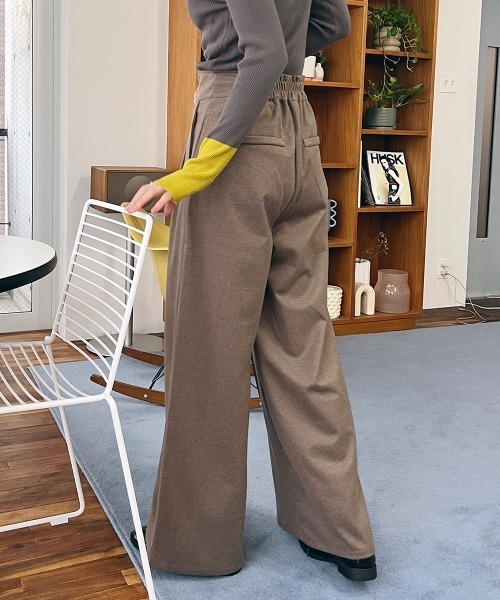 ブラウン ハイウエスト ワイドパンツ パンツ フロントジップハイウエストワイドパンツ レディース