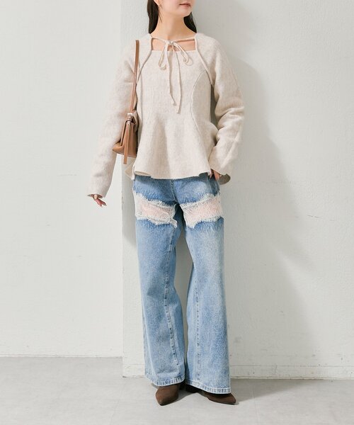 新品♡MISTREASS♡mistreass♡ミストレアス♡ペプラムニット mystic（ミスティック） ニット セーター スクエアネックペプラム