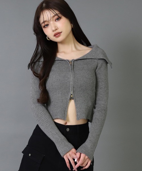 トップス ena ANAP（アナップ） ダブルジップ オフショル リブ ニット トップス