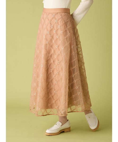 スカート フリルチェックチュールスカートの画像