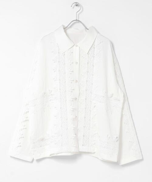 KBF（ケービーエフ） ブラウス シャツ ヴィンテージライクレースシャツ