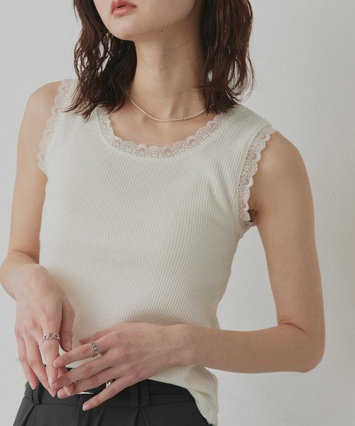 アイボリー レース タンクトップ AMERI COMBINATION LACE TOP