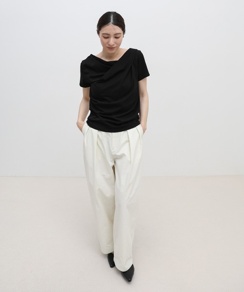 ☆新品未使用☆ 45R ホワイト 半袖カットソー select MOCA（セレクトモカ） tシャツ 半袖 ドレープネックハーフ