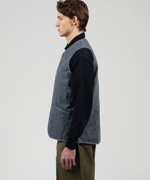 ベスト ジレ 「別注」LAVENHAM UNWADDED THORNHAM リネンコットン キルティングベスト メンズの画像