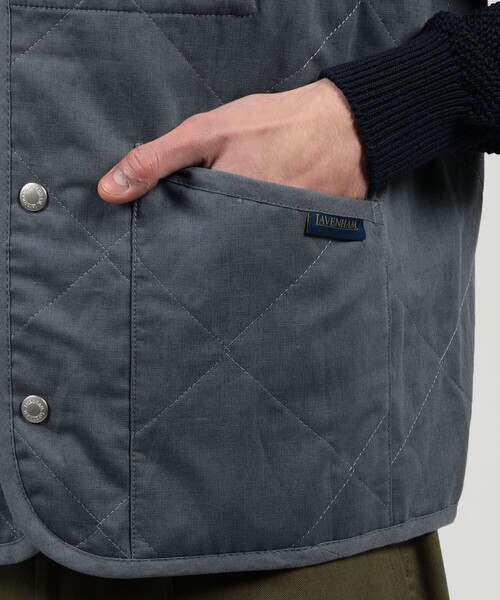 ベスト ジレ 「別注」LAVENHAM UNWADDED THORNHAM リネンコットン キルティングベスト メンズの画像