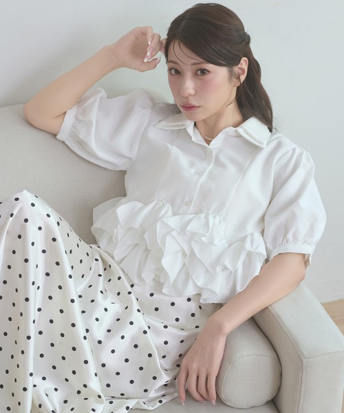 Ambre Neige（アンブルネージュ） ブラウス シャツ 夏 半袖 w collar