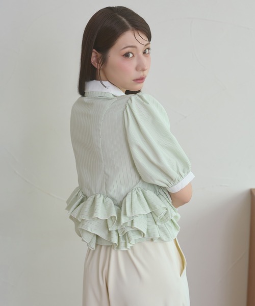 Ambre Neige（アンブルネージュ） ブラウス シャツ 夏 半袖 w collar