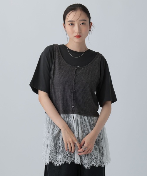 LEPSIM（レプシィム） tシャツ 変形テレコレースドッキング