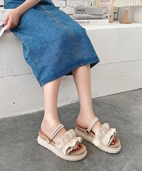 Shoes in Closet サンダル 軽量厚底 2WAY ボリューム ラッフル
