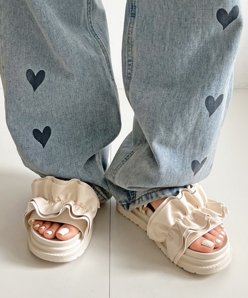 Shoes in Closet サンダル 軽量厚底 2WAY ボリューム ラッフル