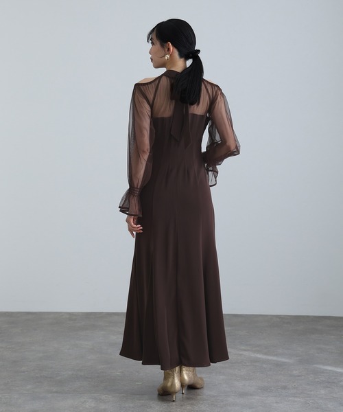 オケージョンドレス　ブラウン　Lサイズ　atlo atlo（アトロ） ドレス 結婚式 パーティードレス シンプルタイト袖あり