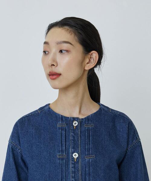 【週末セール】美品　Drawer デニムジャケット　ノーカラー　ボタンレス　36 LOISIR ジャケット ノーカラージャケット デニムノーカラージャケット