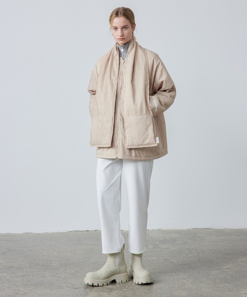 ダウンコート ダウンジャケット 「ELOOPS」マフラー付きノーカラー楊柳