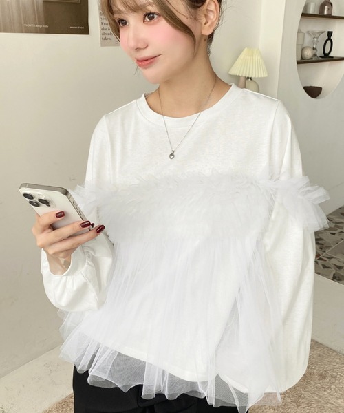 moment+ tシャツ 綿100%天竺. 2WAYチュールビスチェドッキングロングT