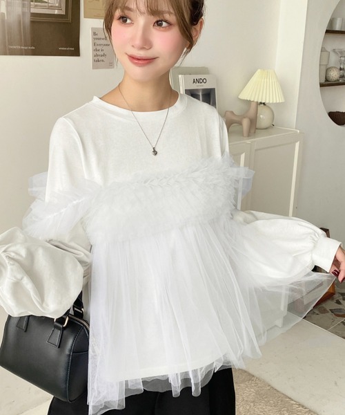 moment+ tシャツ 綿100%天竺. 2WAYチュールビスチェドッキングロングT