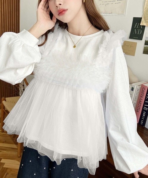 moment+ tシャツ 綿100%天竺. 2WAYチュールビスチェドッキングロングT