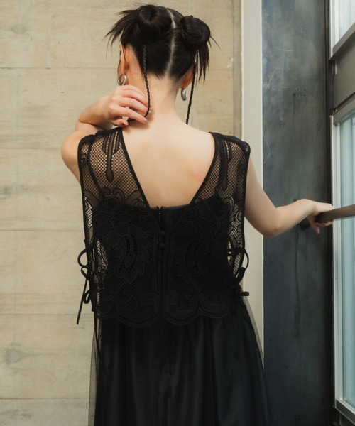 Andresd bloomingtulledressブラック チュール付きドレス Andresd bloomingtulledressブラック チュール付きドレス