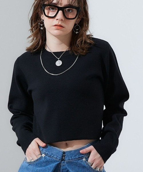 【超美品・定価3万円超】determクロップドニットシャツ TTOL ニット セーター クロップドニットトップス レディース