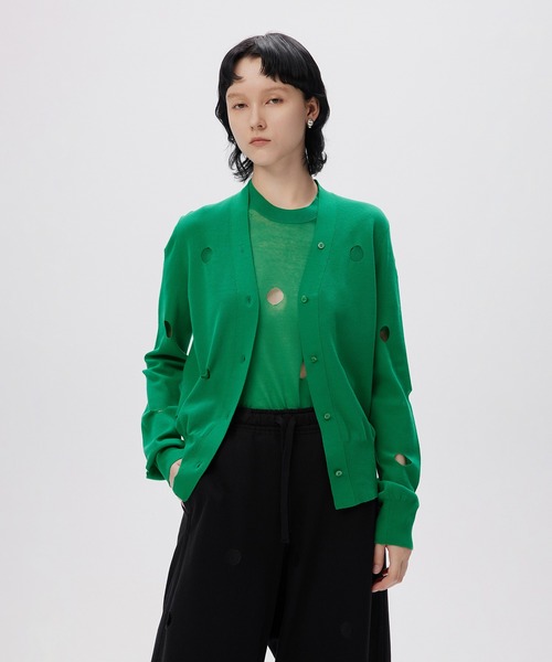 ニット セーター Polka-dot Cut-out Cotton-blend Cardigan レディース