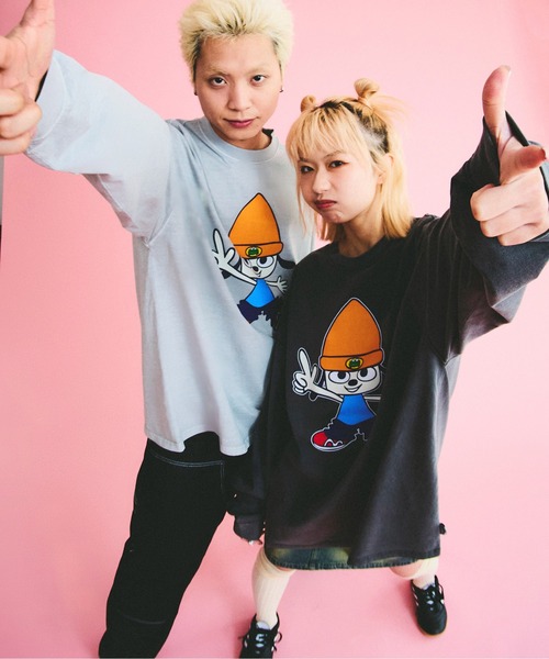 tシャツ 「PaRappa the Rapper/パラッパラッパー」PPピグメントピースサインロンTEE レディース メンズ SILVER BULLET tシャツ 「PaRappa the Rapper/パラッパラッパー
