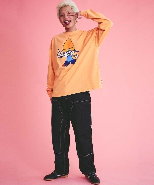 tシャツ 「PaRappa the Rapper/パラッパラッパー」PPピグメントピースサインロンTEE レディース メンズ SILVER BULLET tシャツ 「PaRappa the Rapper/パラッパラッパー