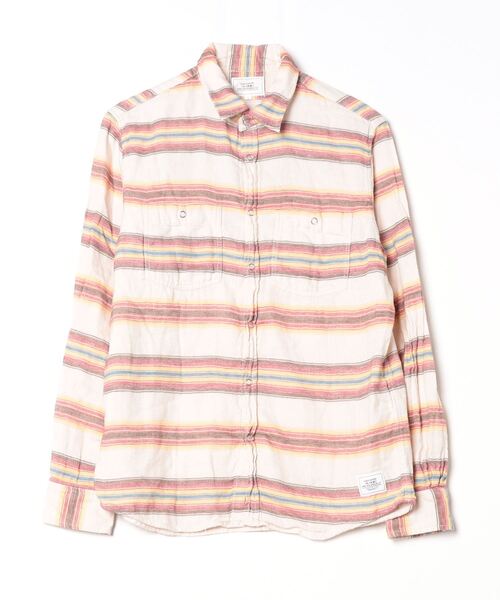 CRIMIE」 ボーダー柄長袖シャツ M ベージュ メンズ : 87115615 