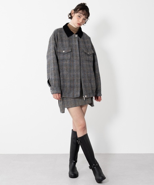 ブルゾン アウター 「ELOOPS」ウールブレンドツイードジャケット