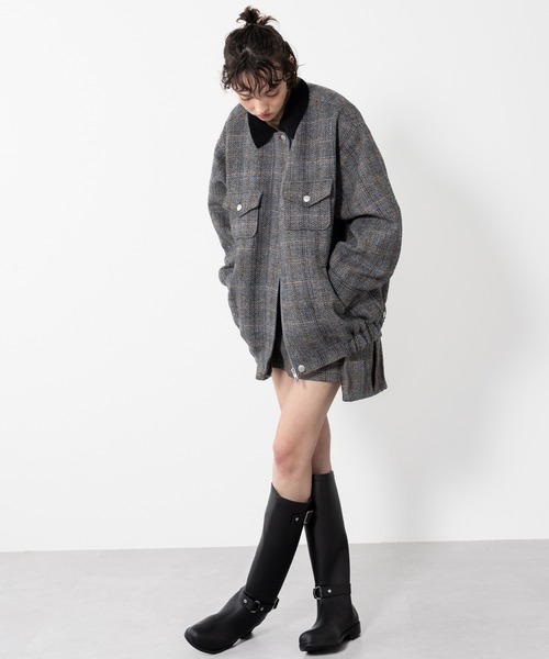 極美品 アドーア ツイード ジャケット ブルゾン ウール混 近年モデル 38 ブルゾン アウター 「ELOOPS」ウールブレンドツイードジャケット