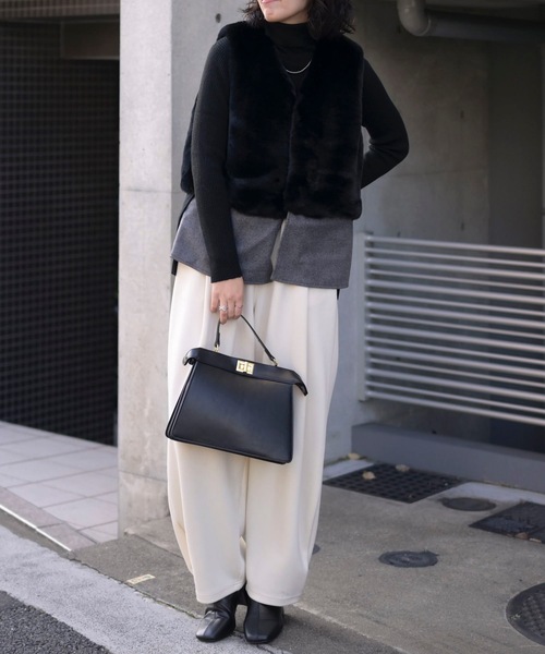 ＆HALF ジャケット ノーカラージャケット ショートファーベスト