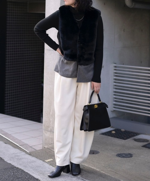 ＆HALF ジャケット ノーカラージャケット ショートファーベスト