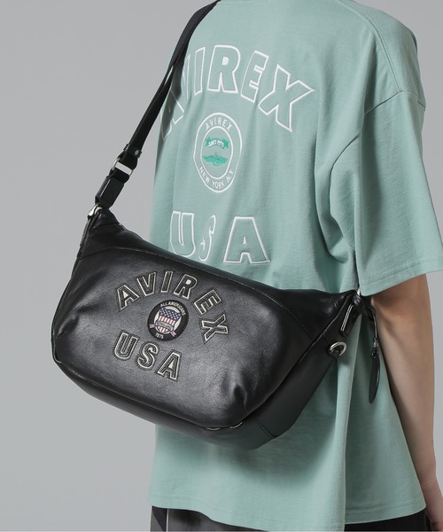 国内発/本物保証/AVIREX バーシティー レザー☆ショルダーバッグ AVIREX ショルダーバッグ バッグ VARSITY LEATHER SHOULDER BAG