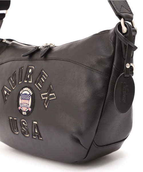 AVIREX ブラックレザーショルダーバッグ AVIREX（アヴィレックス） ショルダーバッグ バッグ VARSITY LEATHER