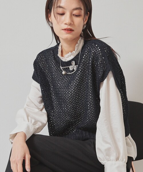 ニット セーター 「洗える／メッシ編み」レイヤードニット レディース