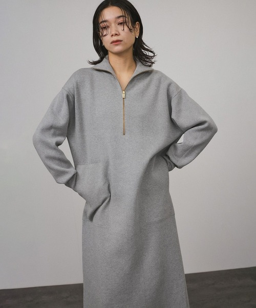 SALON adam et rope' ワンピース スウェットライクハーフジップ