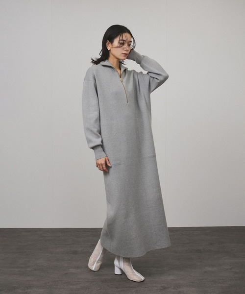 SALON adam et rope' ワンピース スウェットライクハーフジップ