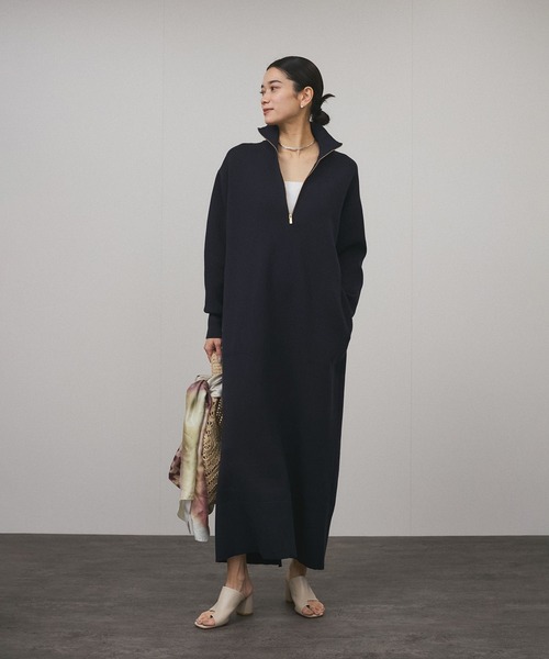 SALON adam et rope' ワンピース スウェットライクハーフジップ