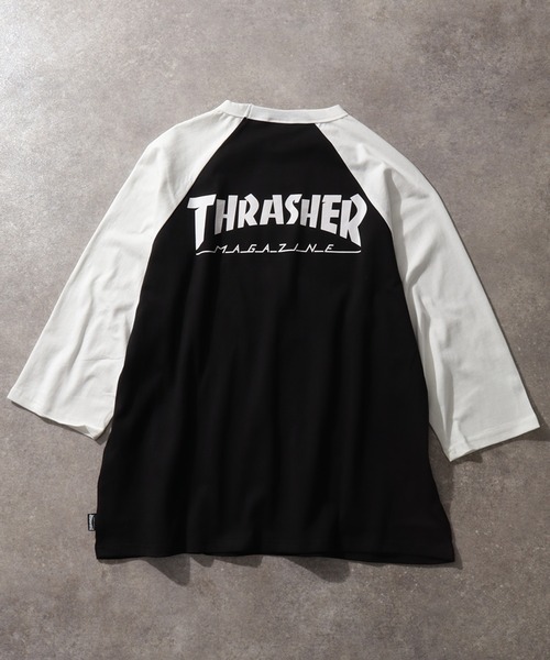 スラッシャー　ラグランT L ブラック×グレー THRASHER tシャツ 「THRASHER/スラッシャー」7分丈配色ラグラン
