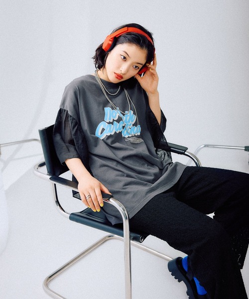 新品LEPSIM【レプスタ企画】ロゴTシャツ LEPSIM tシャツ サイド布帛ロゴT 452517 レディース : ZOZOTOWN