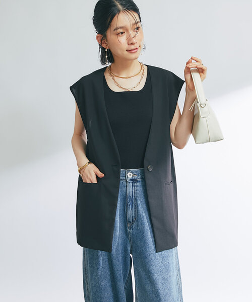 ベスト ジレ je crois soi デニムメッシュ　ベスト レディース FREAK'S STORE ベスト ジレ デニム ペプラムギャザーベスト