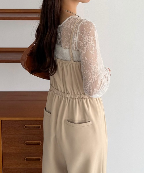 【新品】サイドレース切替サロペット 田中亜希子さんコラボ ] アシメワンショルサロペット [E2520