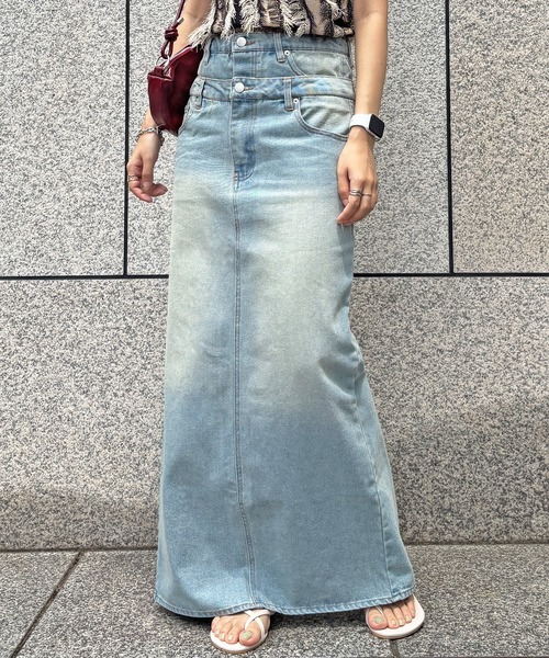 スリットブーツカットデニム　ISOOK/アイスー I-SOOK デニムスカート 「ISOOK / アイスー」ダブルウエスト