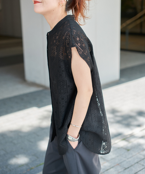 スピックアンドスパン　フレンチスリーブ レース 追加4》PEレースフレンチスリーブシャツ（シャツ/ブラウス）｜Spick