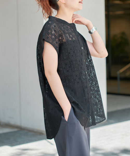 スピックアンドスパン　フレンチスリーブ レース Spick & Span｜《追加2》PEレースフレンチスリーブシャツ