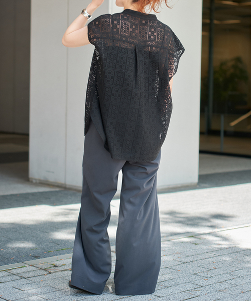 Spick&Span「PEレースフレンチスリーブシャツ」 WEB限定追加3》PEレースフレンチスリーブシャツ（シャツ