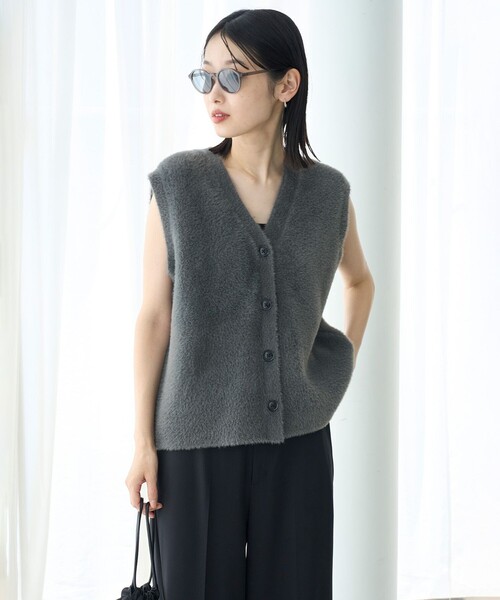 UNFILO（アンフィーロ） ベスト ジレ ナイロンシャギー カーディガン