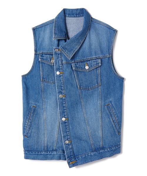 ベスト ジレ 「soduk」overlap denim vest レディース メンズ