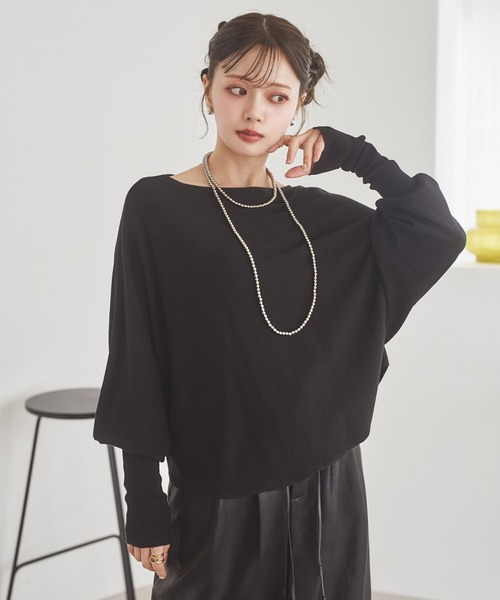 アドーア ニット セーター 38 ドルマンスリーブ ラウンドネック 黒 ブラック ニット セーター dolman sleeve knit /ドルマンスリーブニット